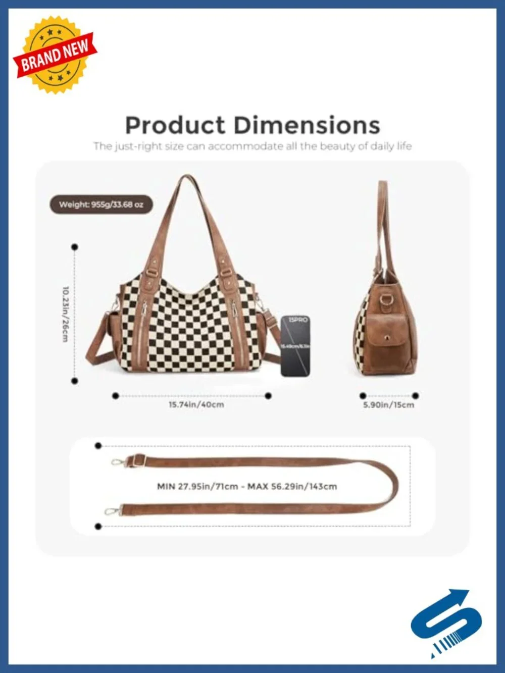 Checkered Hobo Tote Bag for Women PU Leather & Canvas Vintage Shoulder